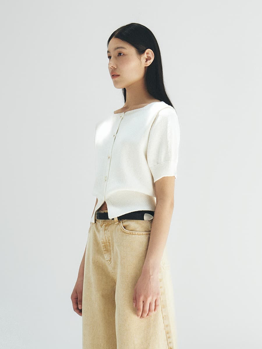 TFR BOAT NECK BUTTON KNIT CARDIGAN_IVORY — vue 2