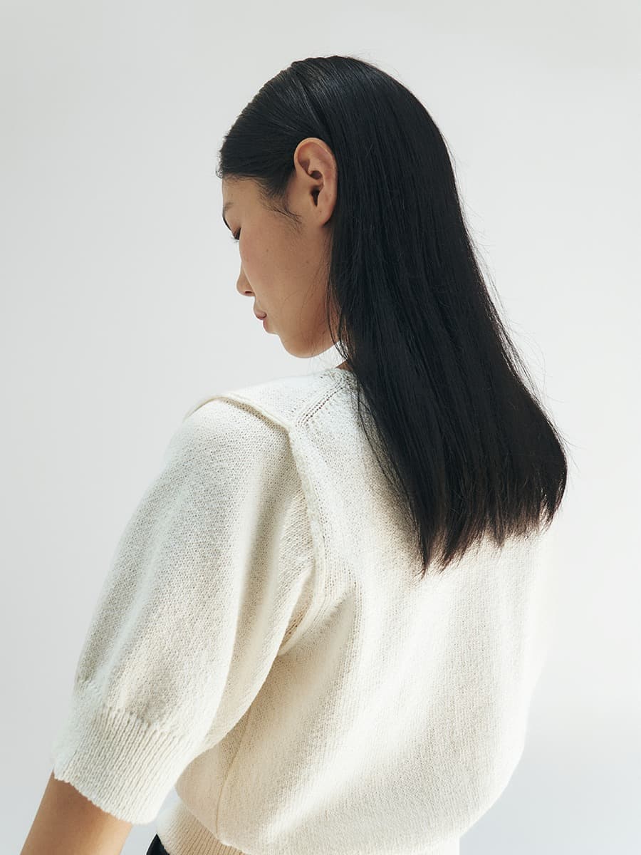 TFR BOAT NECK BUTTON KNIT CARDIGAN_IVORY — vue 3