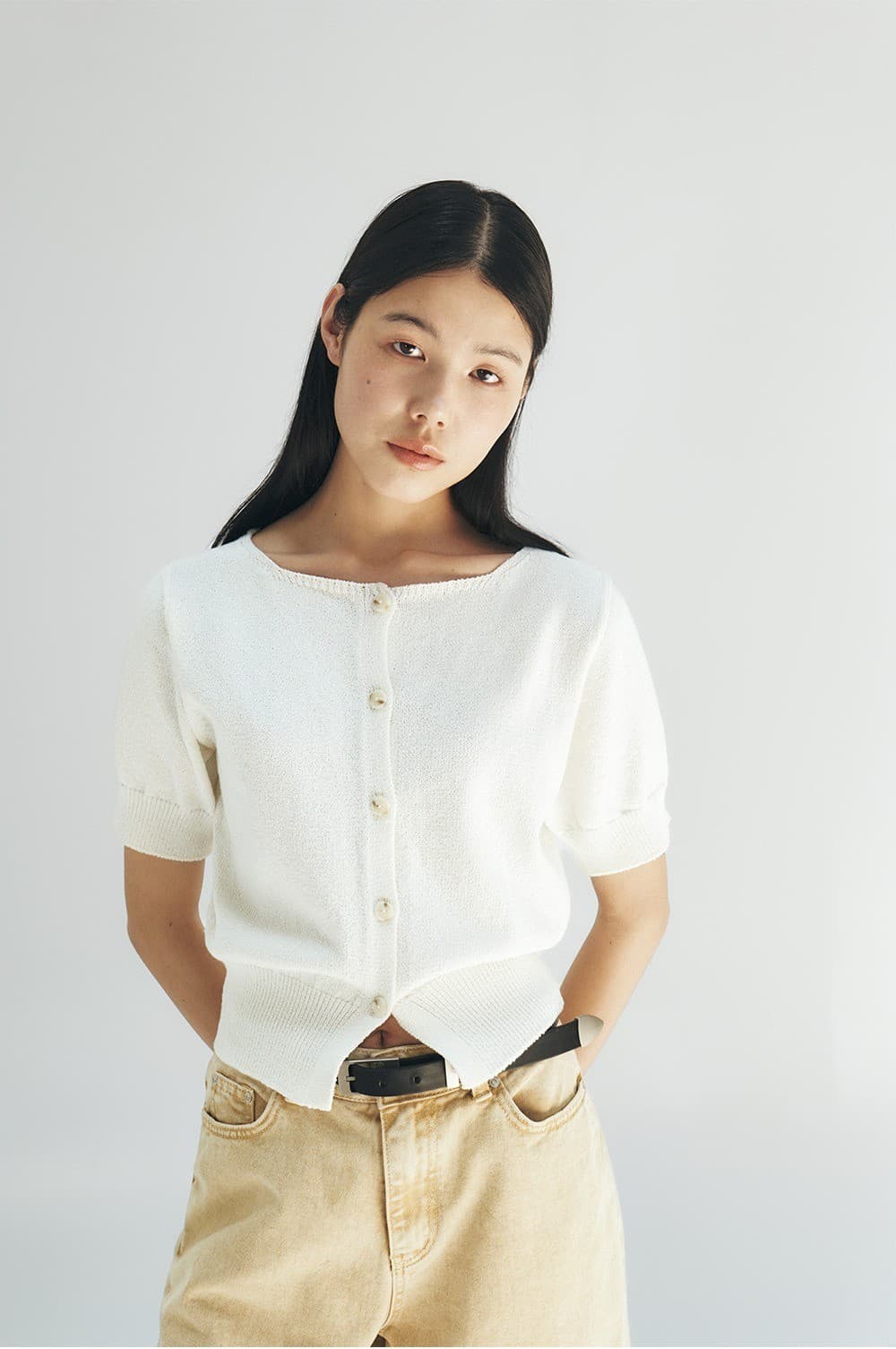 TFR BOAT NECK BUTTON KNIT CARDIGAN_IVORY — vue 5