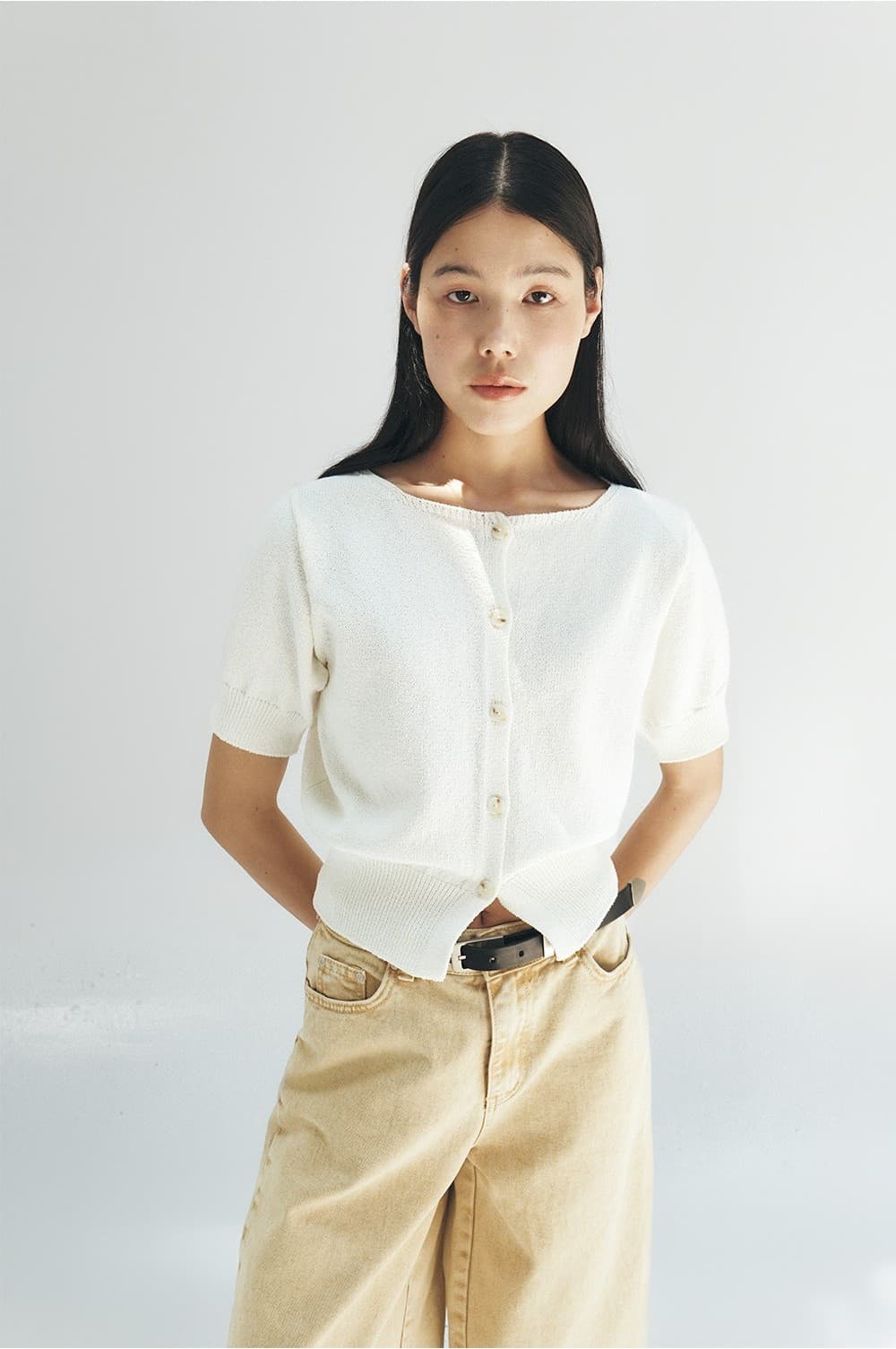 TFR BOAT NECK BUTTON KNIT CARDIGAN_IVORY — vue 9