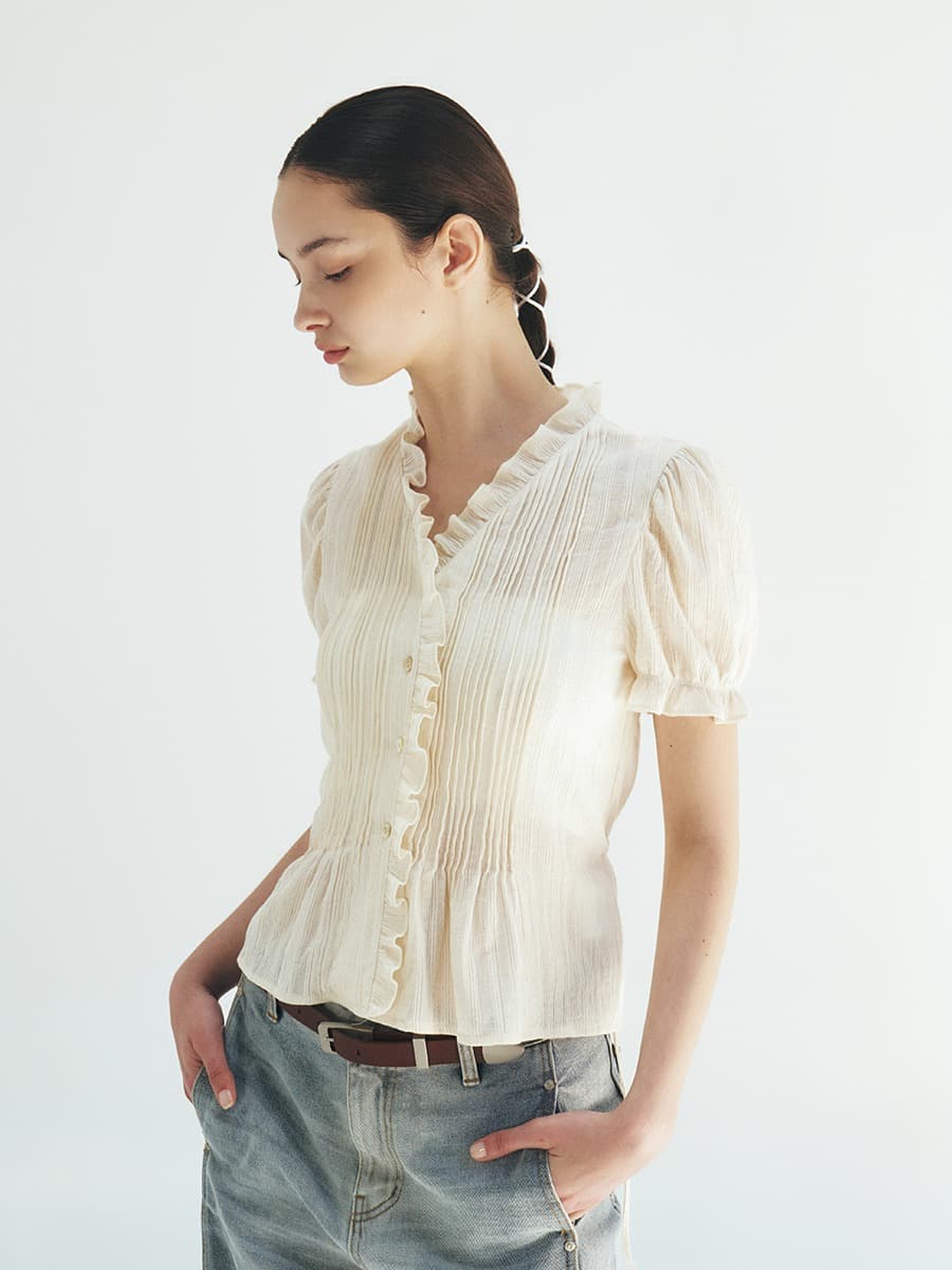 TFR PINTUCK FRILL BLOUSE_IVORY — vue 2