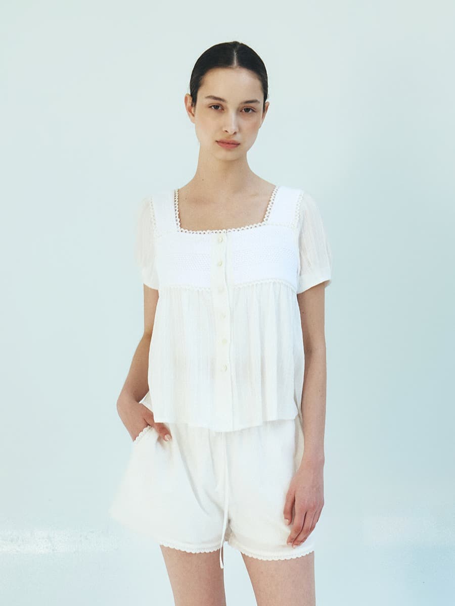 TFR LACE FLARE BUTTON BLOUSE_IVORY — vue 2