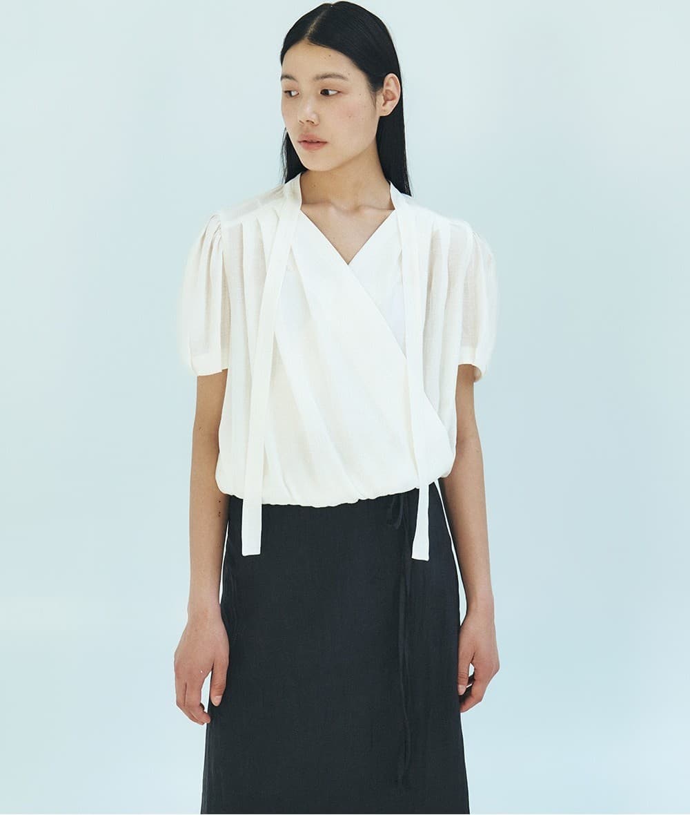 TFR CRINKLE WRAP SCARF BLOUSE_IVORY — vue 5