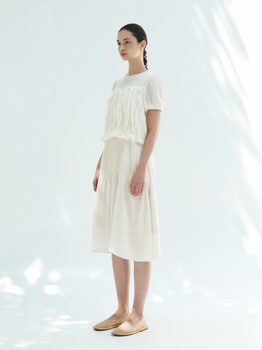 TFR SHIRRED FLARE DRESS_IVORY — vue 2