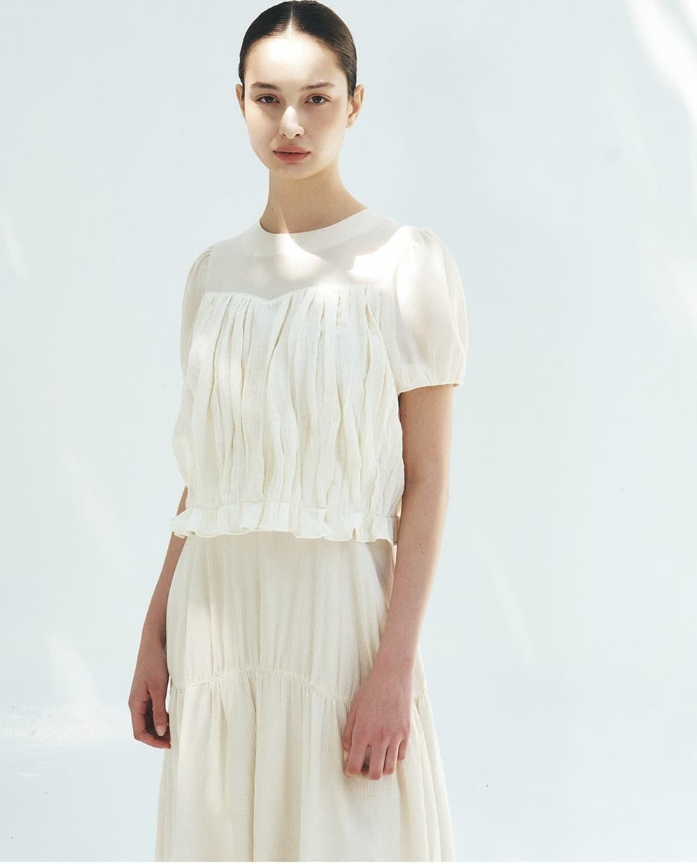 TFR SHIRRED FLARE DRESS_IVORY — vue 10