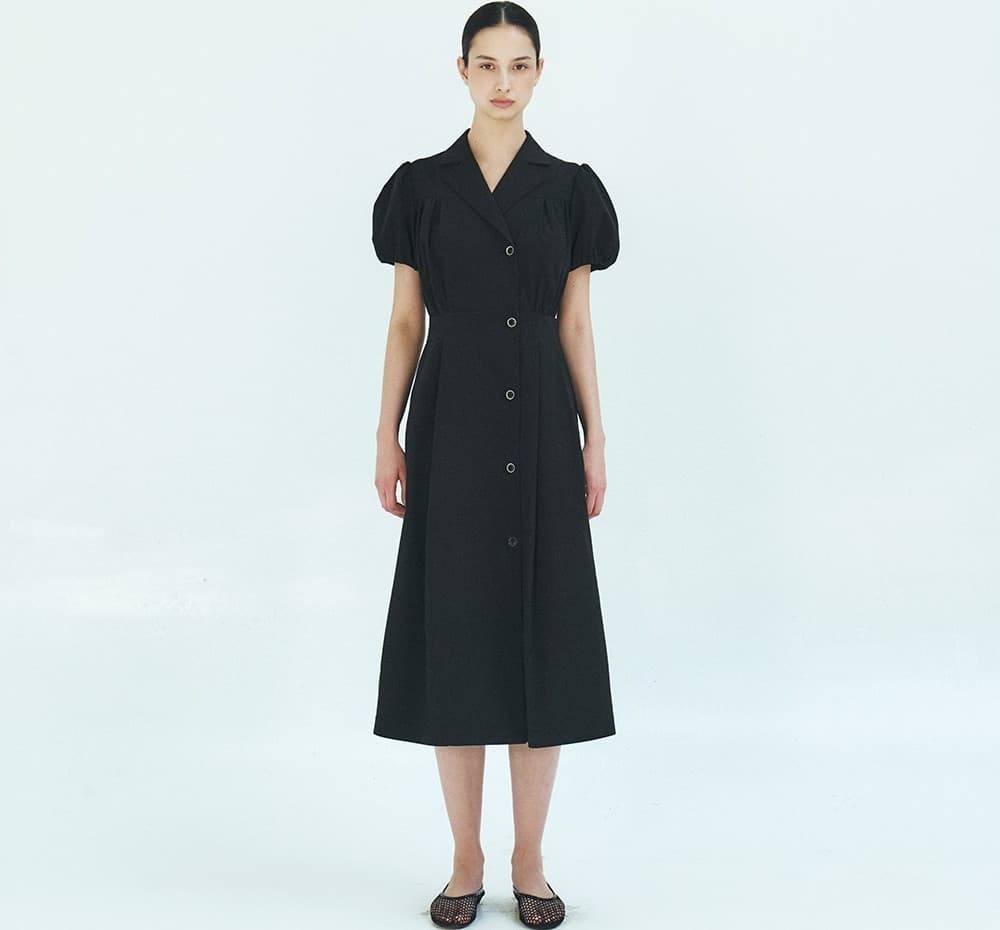 TFR DOUBLE BUTTON SHIRRING DRESS_BLACK — vue 5