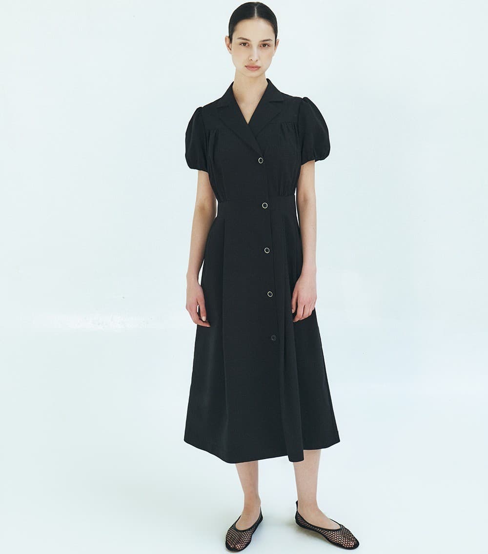TFR DOUBLE BUTTON SHIRRING DRESS_BLACK — vue 11