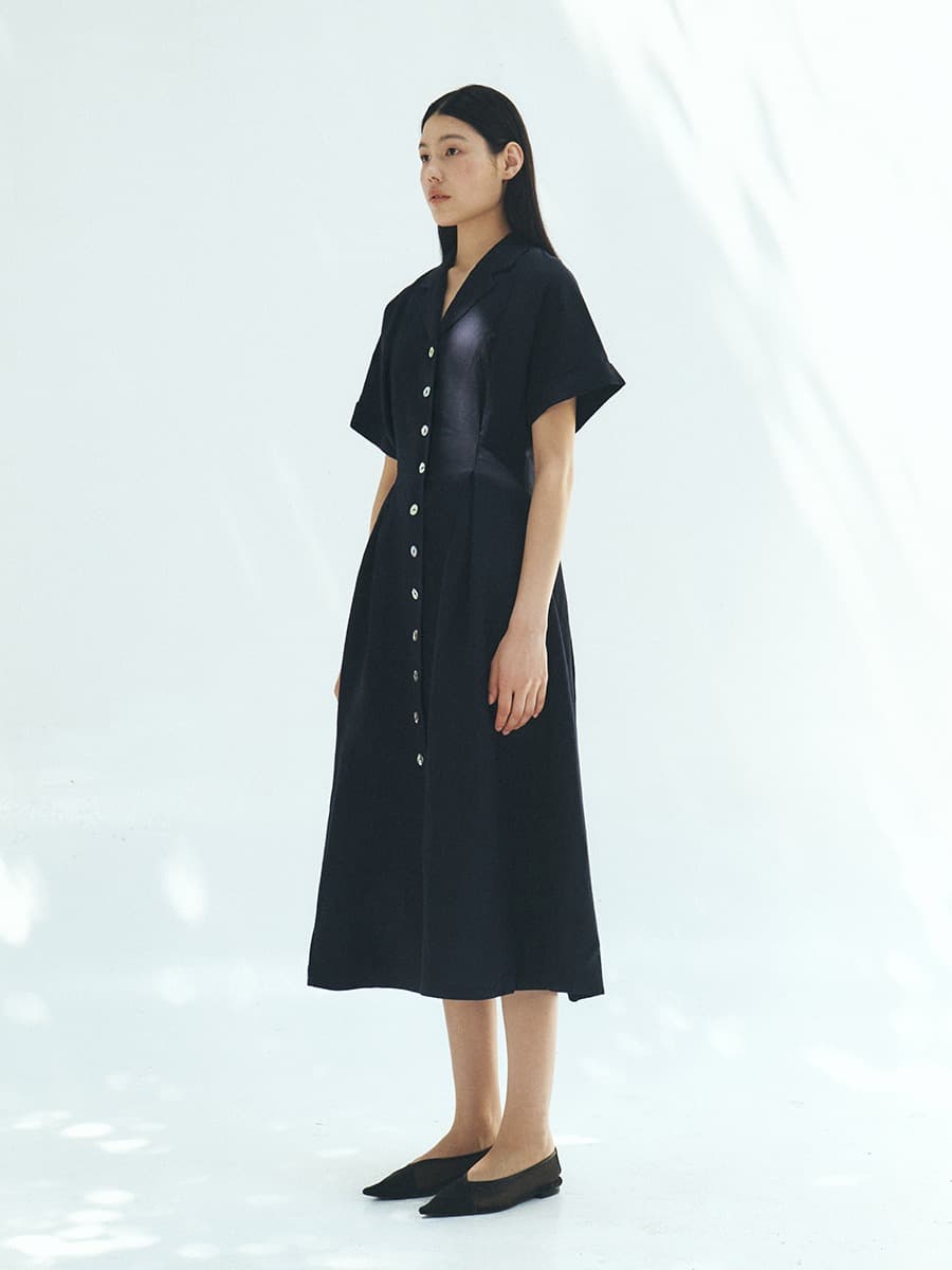 TFR LINEN COLLAR BUTTON DRESS_D-NAVY — vue 2