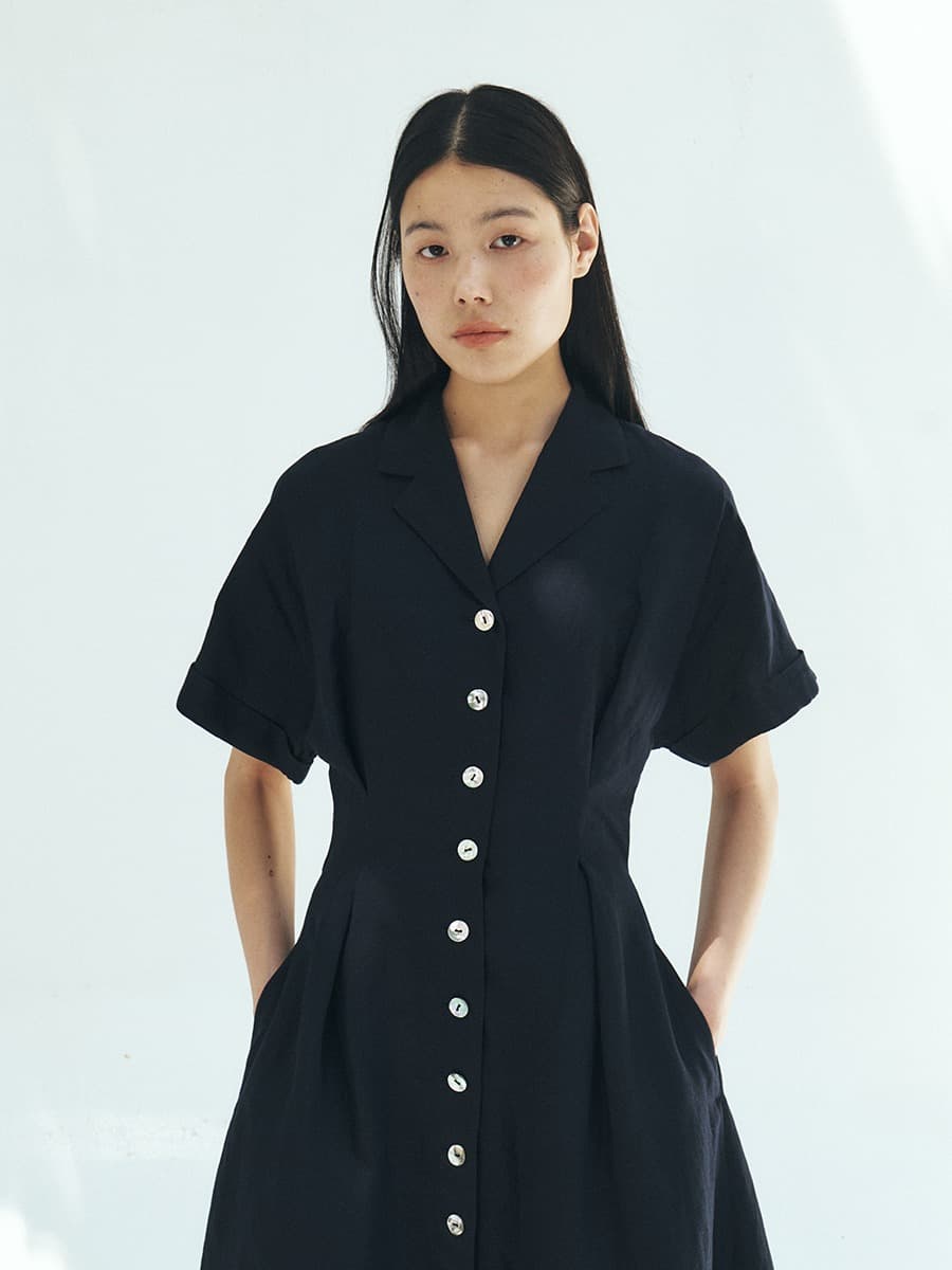 TFR LINEN COLLAR BUTTON DRESS_D-NAVY — vue 4