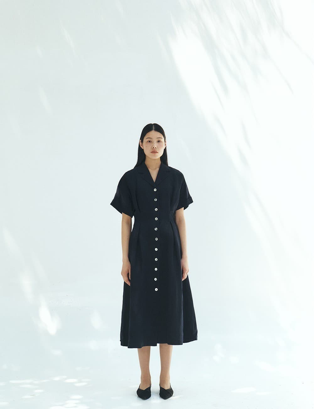 TFR LINEN COLLAR BUTTON DRESS_D-NAVY — vue 5