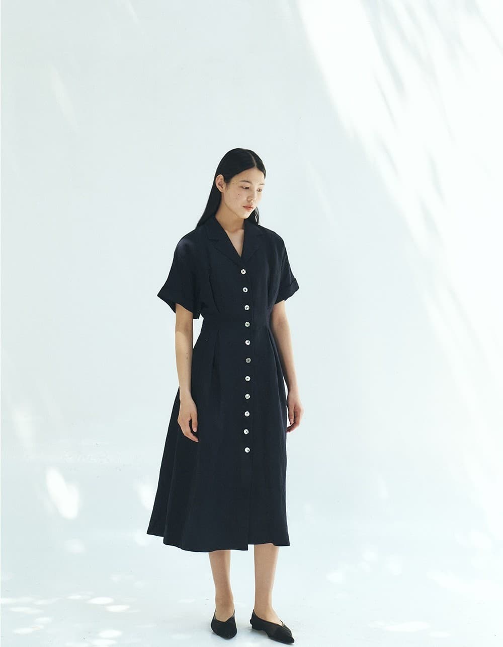TFR LINEN COLLAR BUTTON DRESS_D-NAVY — vue 7