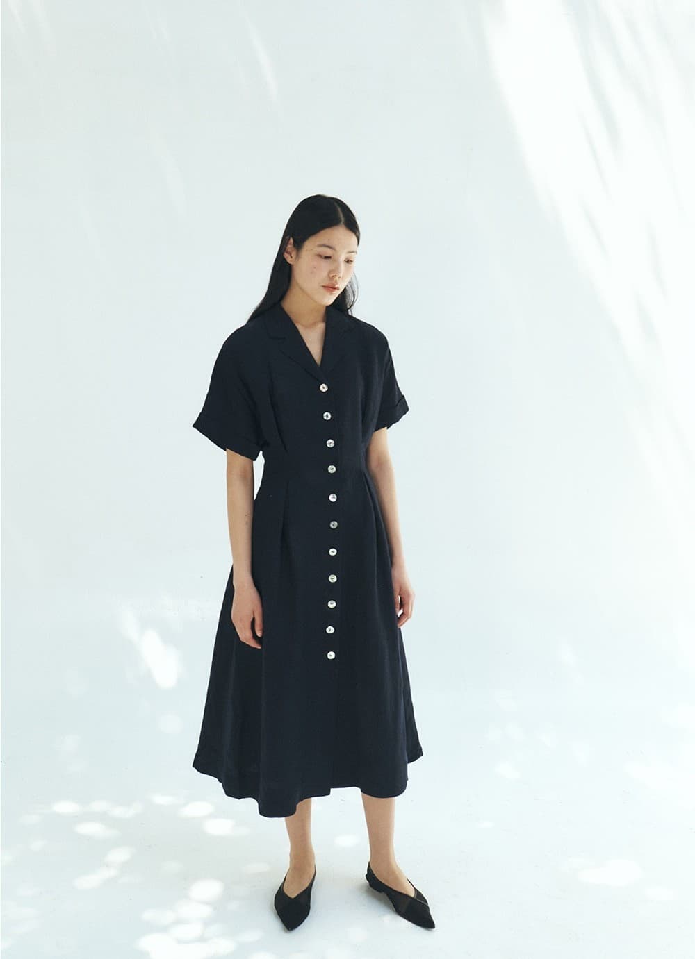 TFR LINEN COLLAR BUTTON DRESS_D-NAVY — vue 8