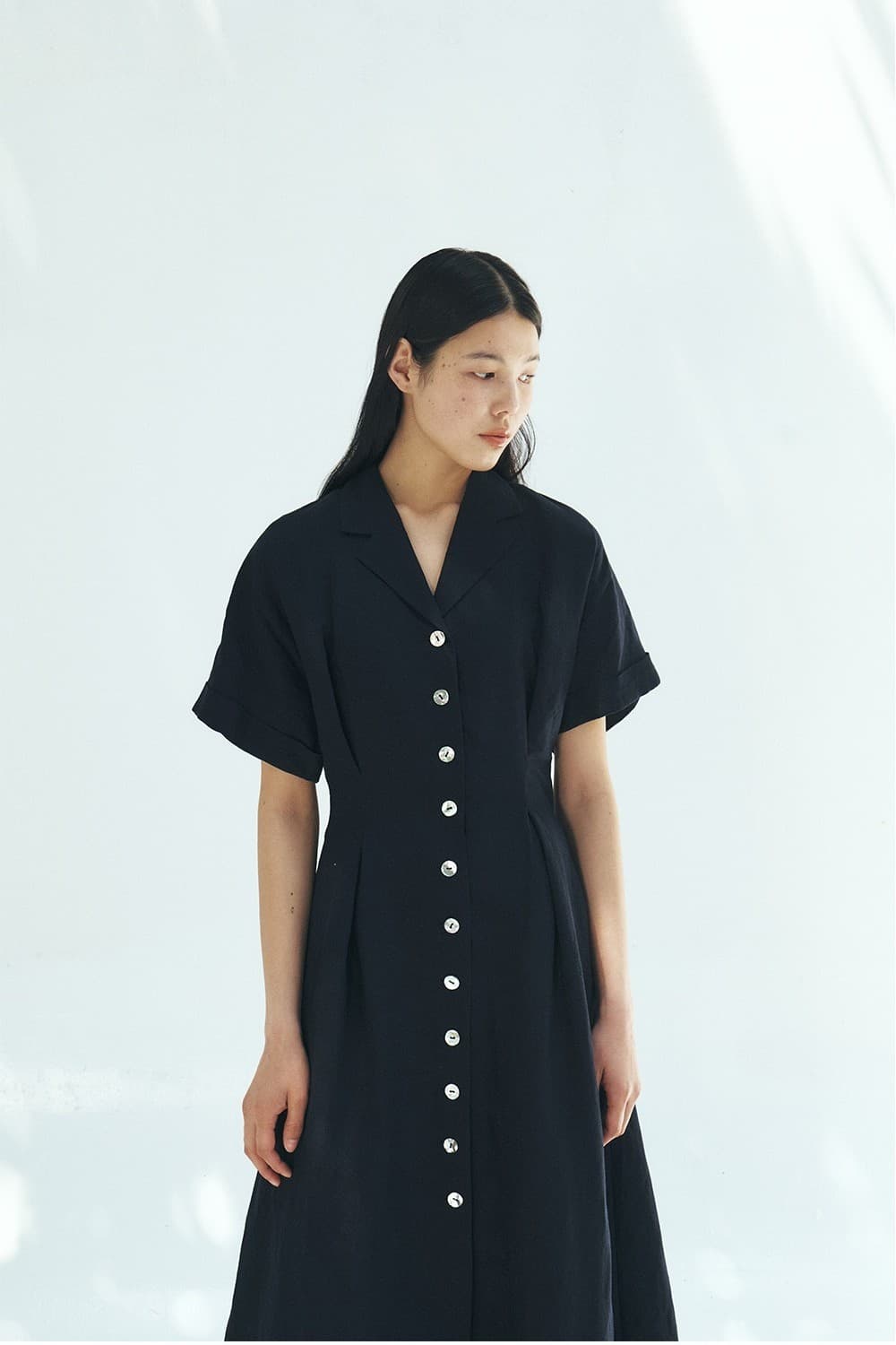 TFR LINEN COLLAR BUTTON DRESS_D-NAVY — vue 9