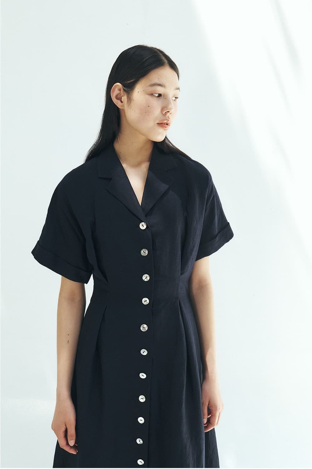 TFR LINEN COLLAR BUTTON DRESS_D-NAVY — vue 10