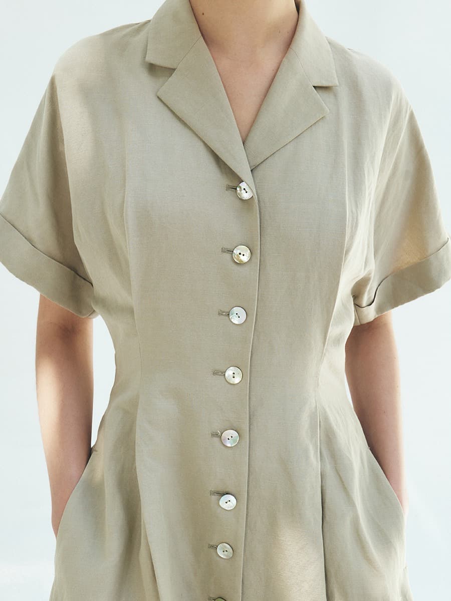 TFR LINEN COLLAR BUTTON DRESS_MINT — vue 4
