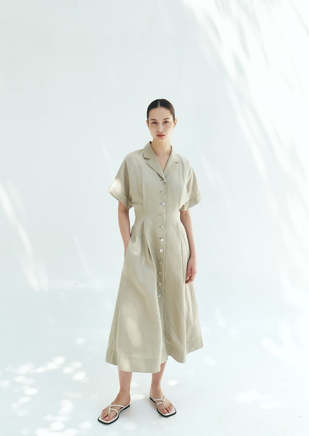 TFR LINEN COLLAR BUTTON DRESS_MINT — vue 8