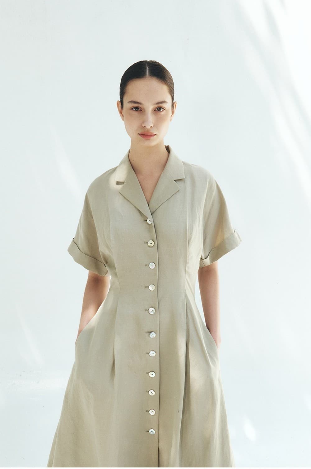 TFR LINEN COLLAR BUTTON DRESS_MINT — vue 10