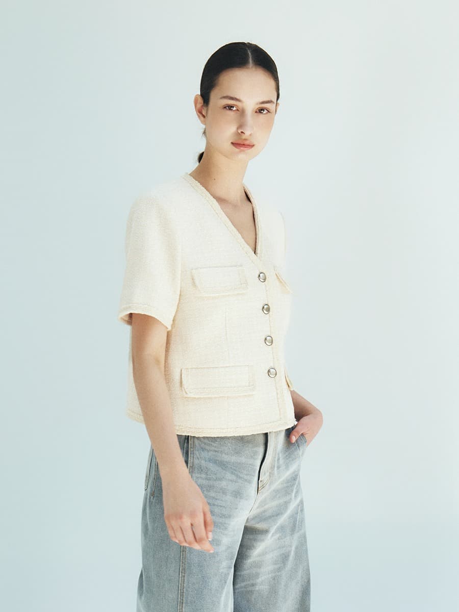 TFR 4 BUTTON TWEED JACKET_IVORY — vue 2