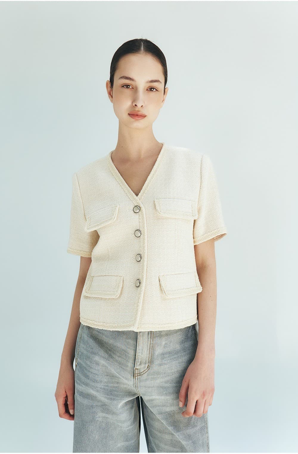TFR 4 BUTTON TWEED JACKET_IVORY — vue 8