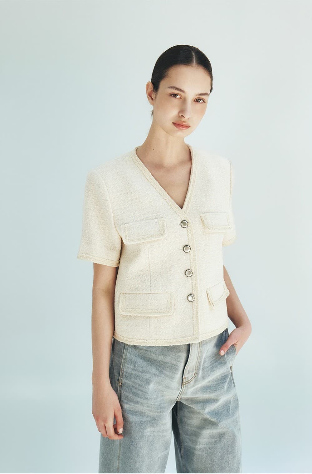 TFR 4 BUTTON TWEED JACKET_IVORY — vue 9