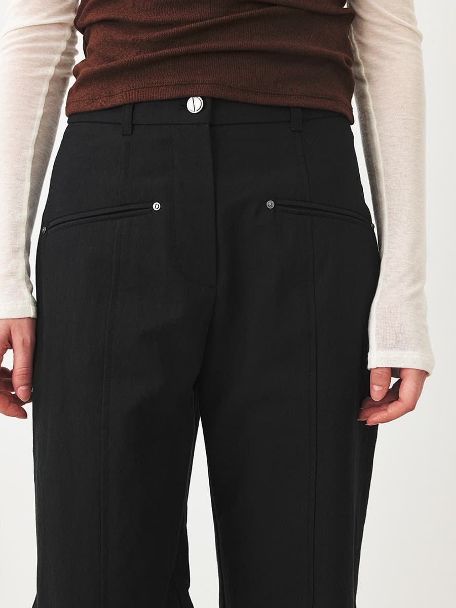TFF COTTON WIDE FLARE TROUSERS_BLACK — vue 2