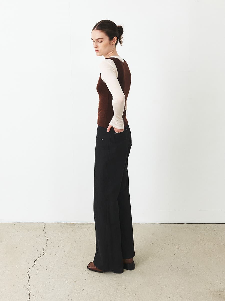 TFF COTTON WIDE FLARE TROUSERS_BLACK — vue 3