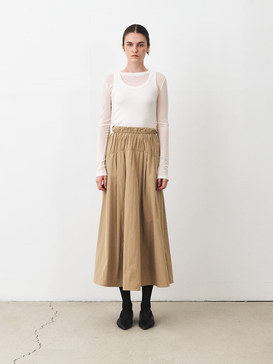 TFF SHIRRING FLARED SKIRT_BEIGE — vue 1