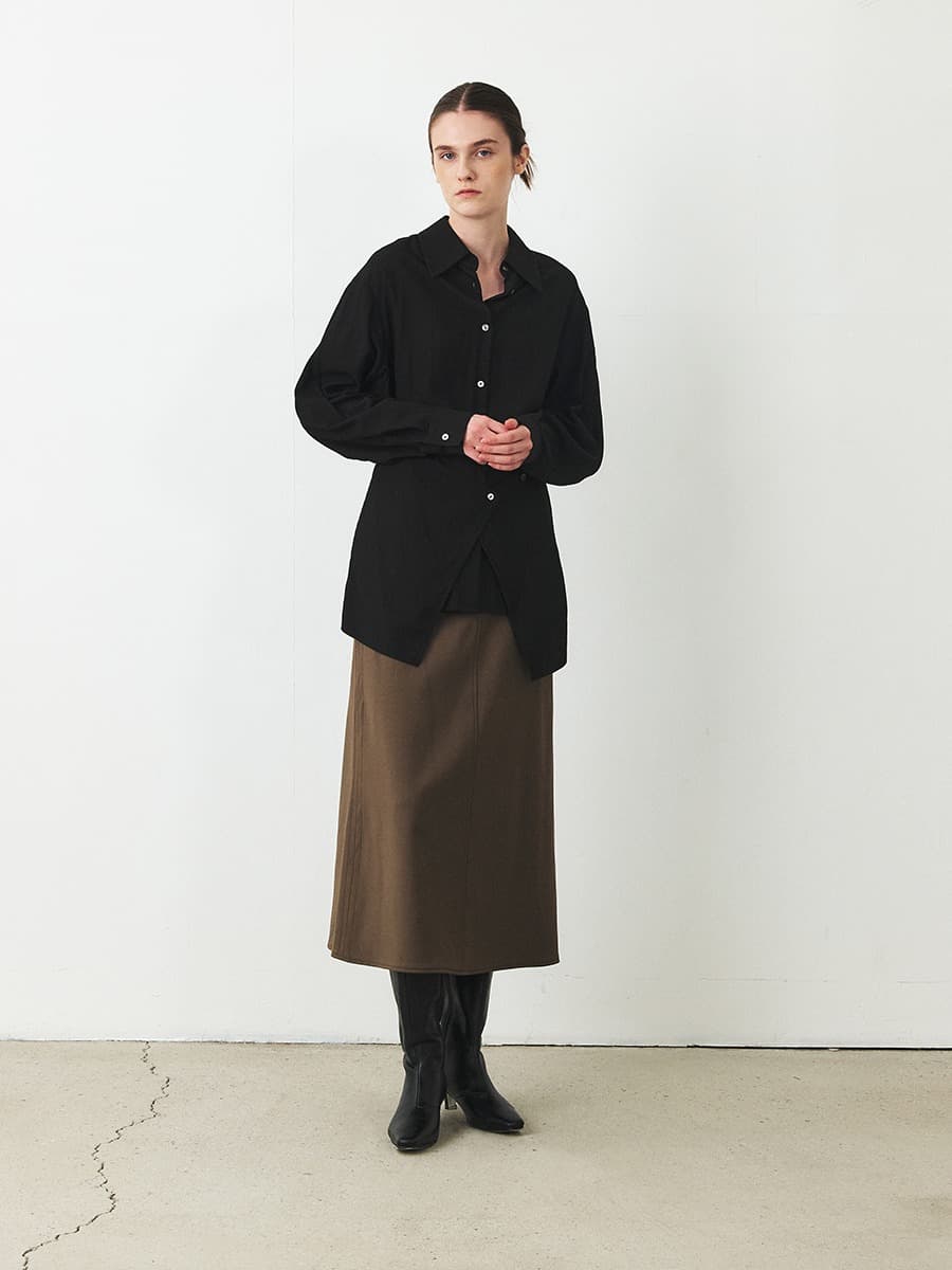 TFF SEMI A-LINE WOOL SKIRT_KHAKI BROWN — vue 4