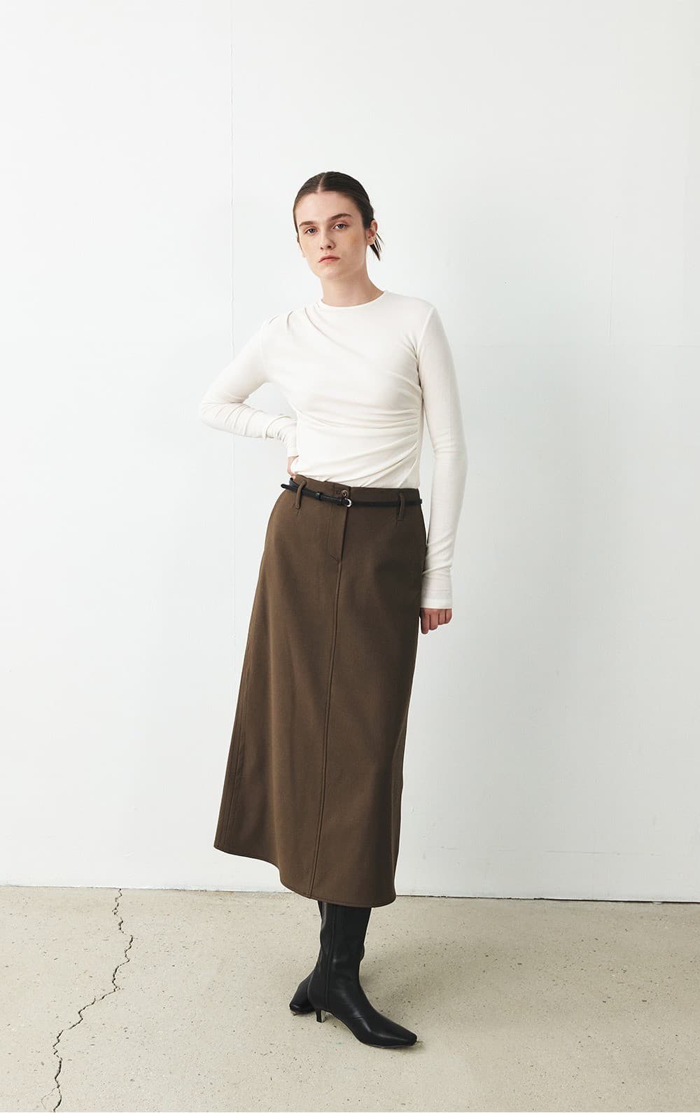 TFF SEMI A-LINE WOOL SKIRT_KHAKI BROWN — vue 5