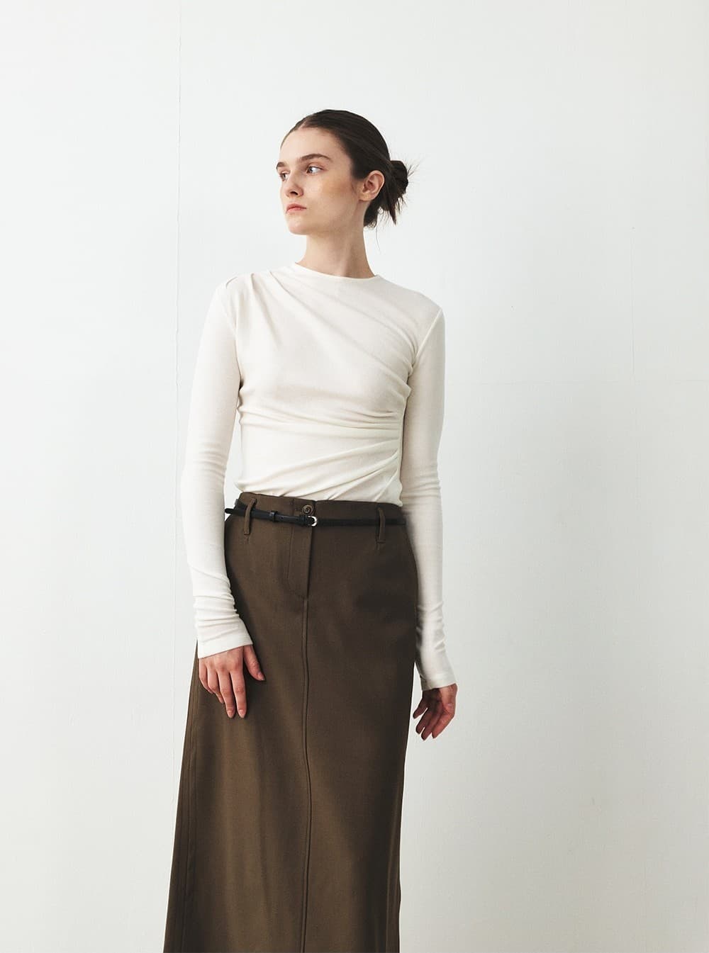 TFF SEMI A-LINE WOOL SKIRT_KHAKI BROWN — vue 6