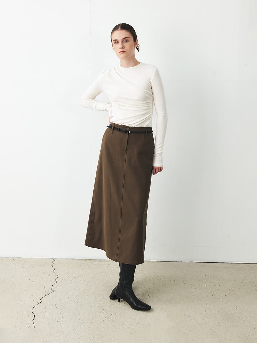 TFF SEMI A-LINE WOOL SKIRT_KHAKI BROWN — vue 1