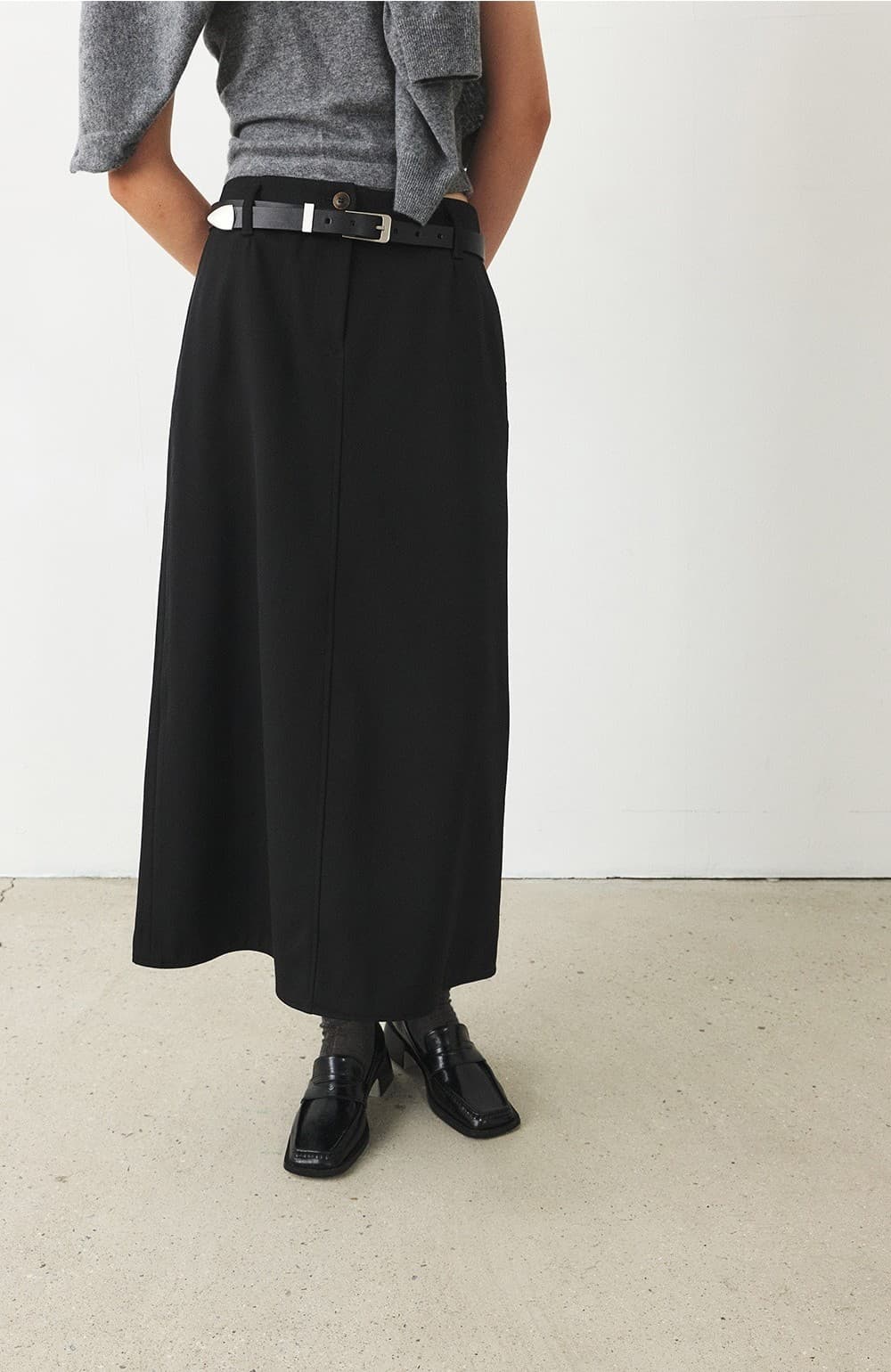 TFF SEMI A-LINE WOOL SKIRT_BLACK — vue 5