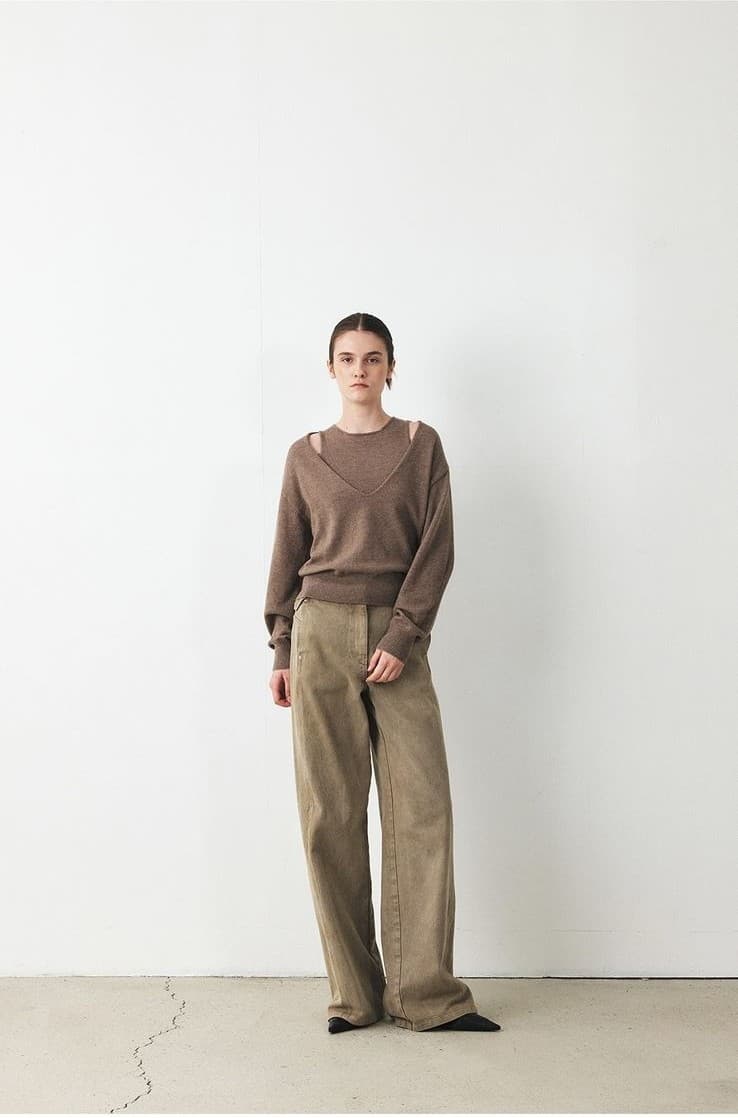 TFF DEEP V-NECK LAYERD KNIT TOP_L-BROWN — vue 6