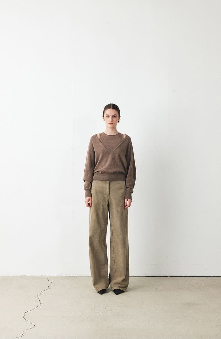 TFF DEEP V-NECK LAYERD KNIT TOP_L-BROWN — vue 7