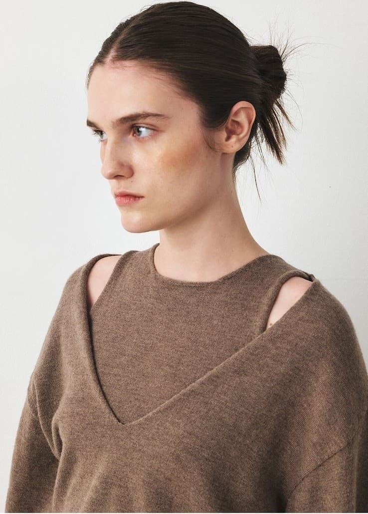 TFF DEEP V-NECK LAYERD KNIT TOP_L-BROWN — vue 9