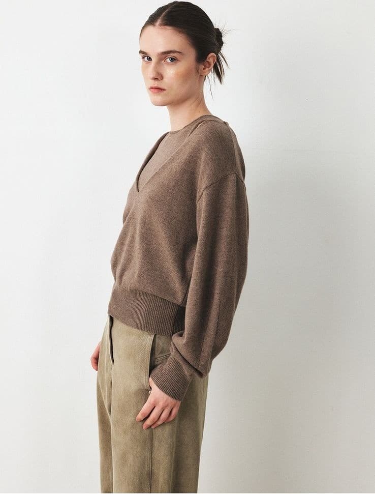 TFF DEEP V-NECK LAYERD KNIT TOP_L-BROWN — vue 11