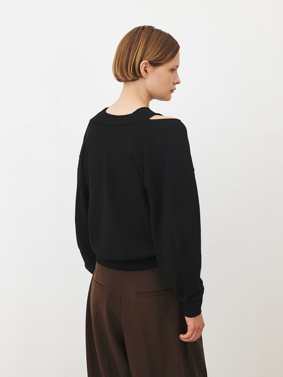 TFF DEEP V-NECK LAYERD KNIT TOP_BLACK — vue 4