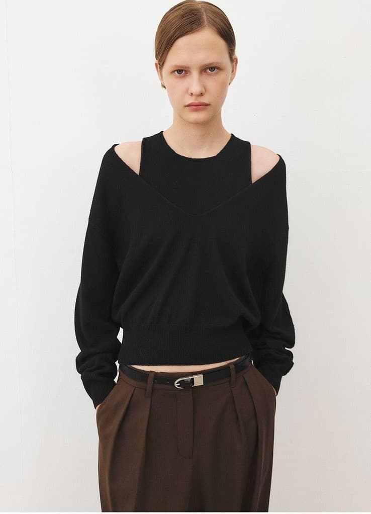 TFF DEEP V-NECK LAYERD KNIT TOP_BLACK — vue 5