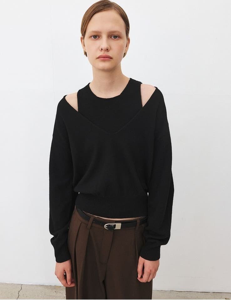 TFF DEEP V-NECK LAYERD KNIT TOP_BLACK — vue 9