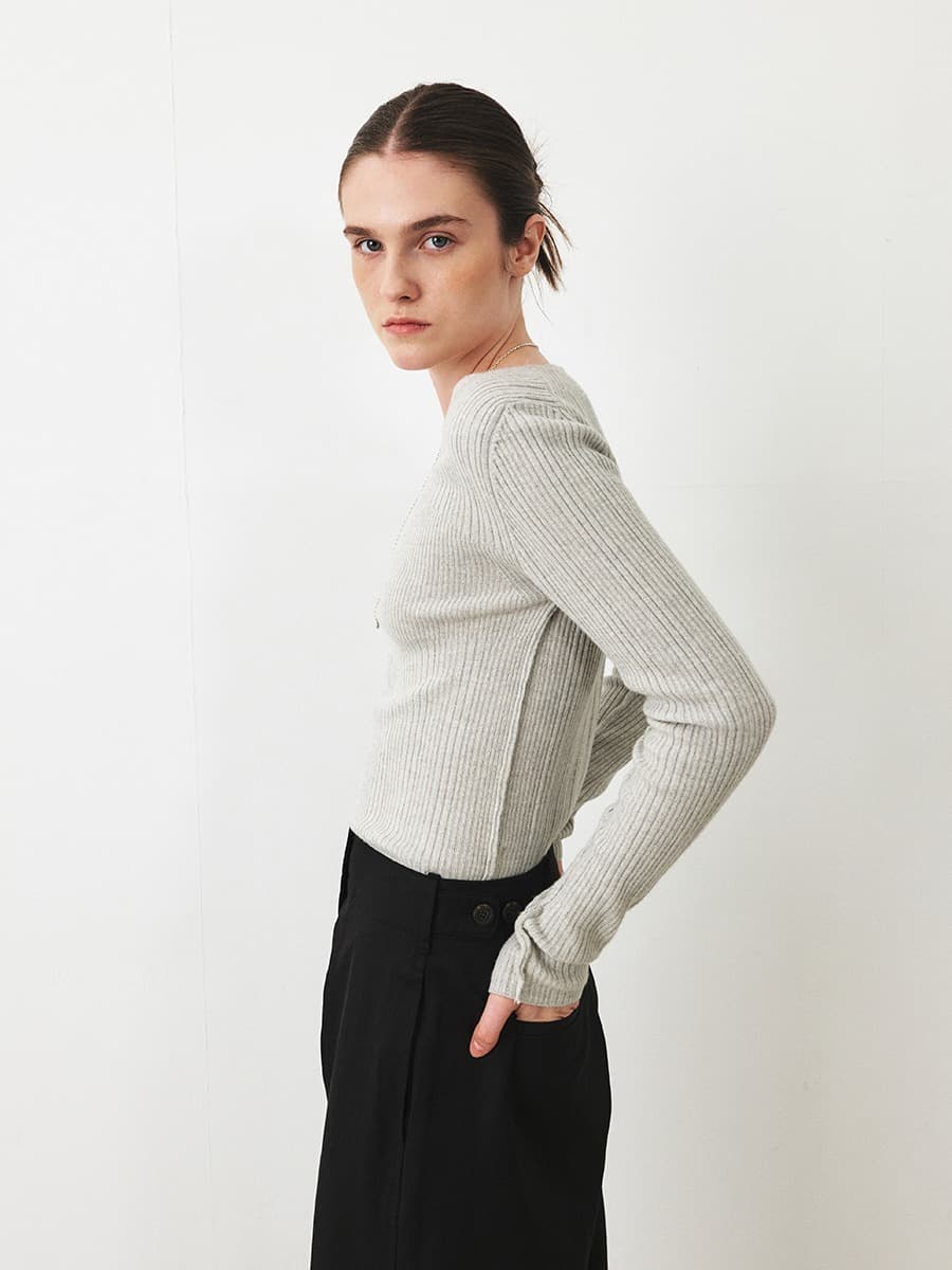 TFF MERINO WOOL ROUND KNIT TOP_L-GREY — vue 3