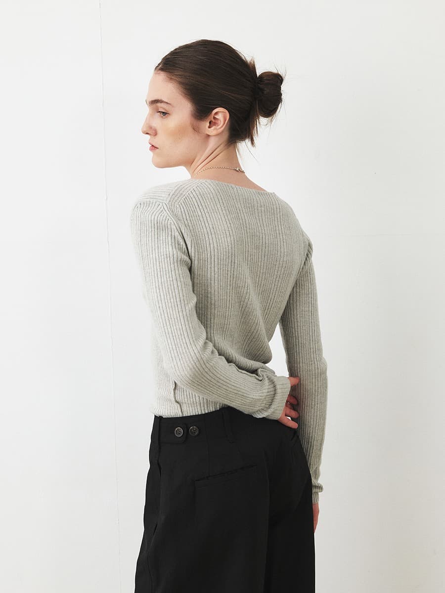 TFF MERINO WOOL ROUND KNIT TOP_L-GREY — vue 4