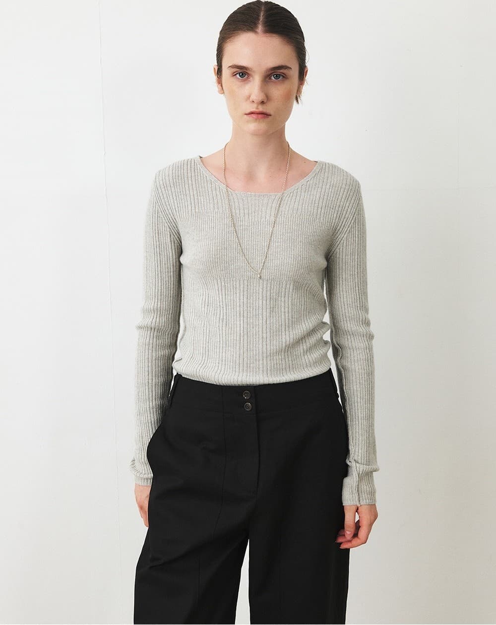 TFF MERINO WOOL ROUND KNIT TOP_L-GREY — vue 5