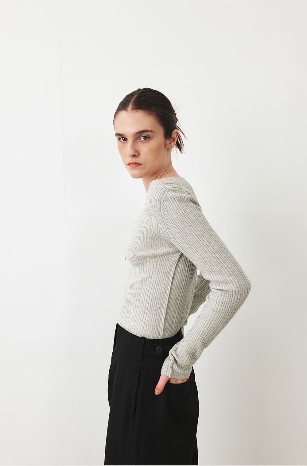 TFF MERINO WOOL ROUND KNIT TOP_L-GREY — vue 11