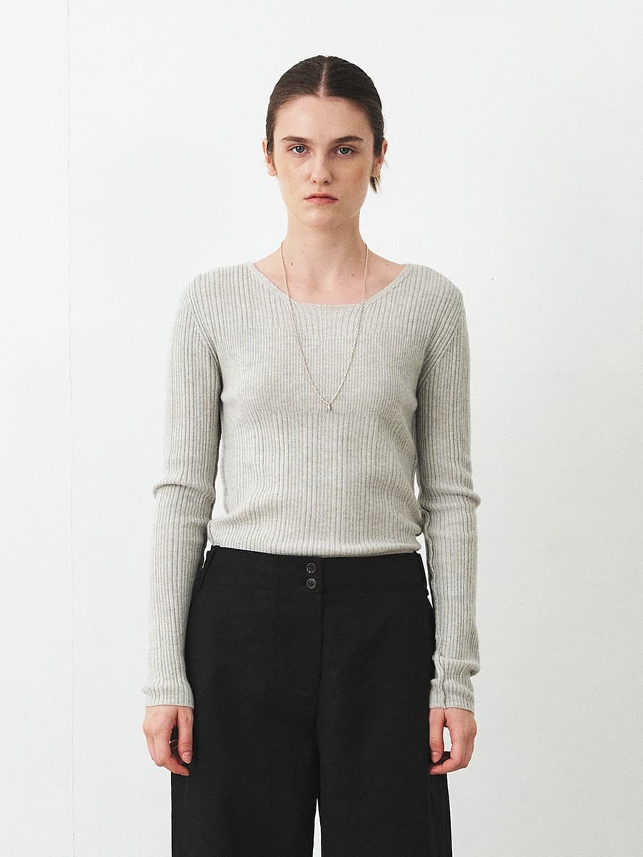 TFF MERINO WOOL ROUND KNIT TOP_L-GREY — vue 1