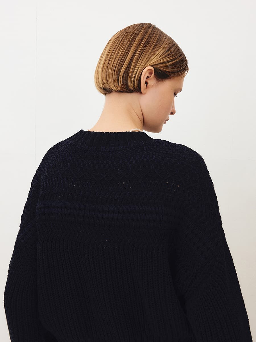 TFF CROCHET ROUND KNIT TOP_MUILT NAVY — vue 4