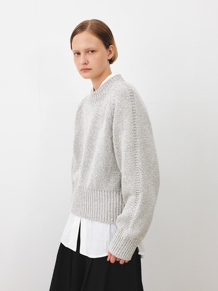TFF BALLOON ROUND KNIT TOP_ MULTI GREY — vue 2