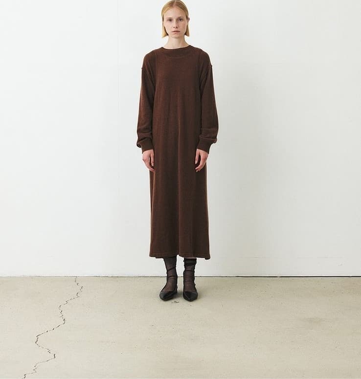 TFF CASHMERE LAYERD KNIT DRESS_BROWN — vue 3