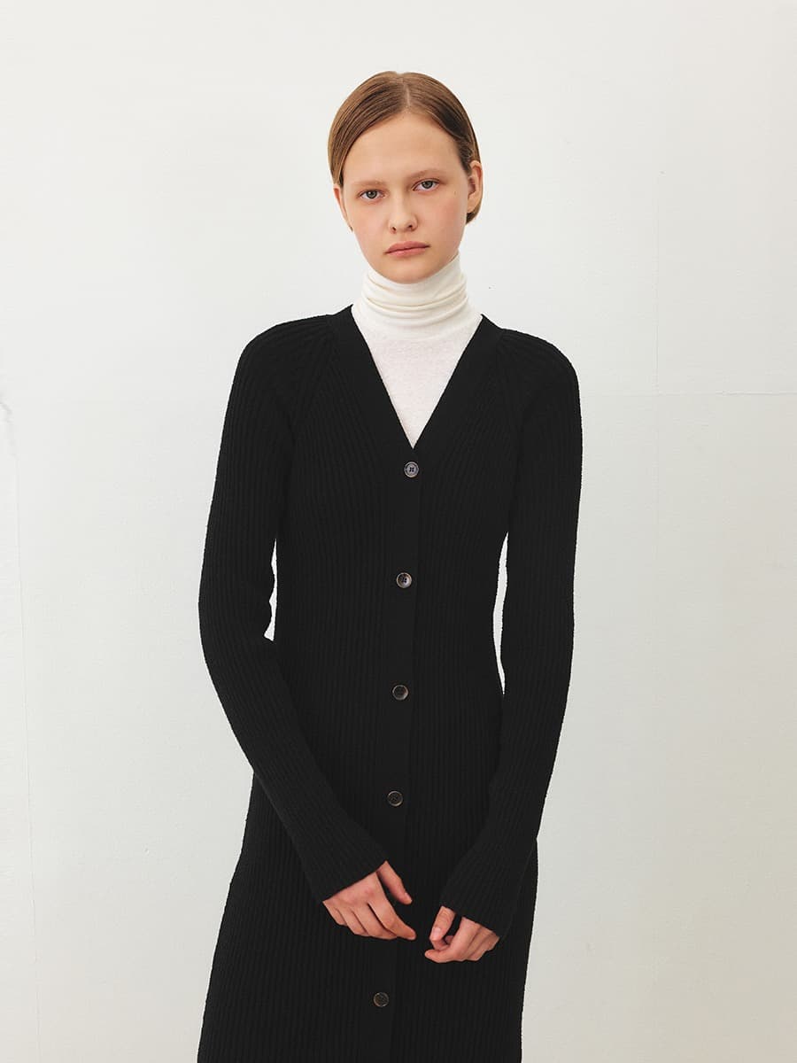 TFF BOUCLE BUTTON KNIT DRESS_BLACK — vue 2