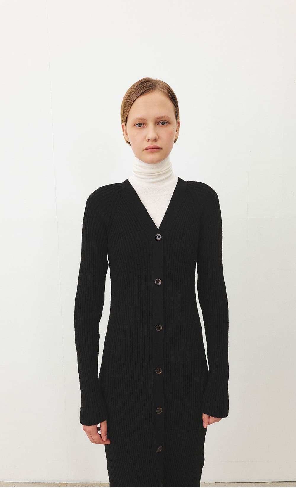 TFF BOUCLE BUTTON KNIT DRESS_BLACK — vue 7