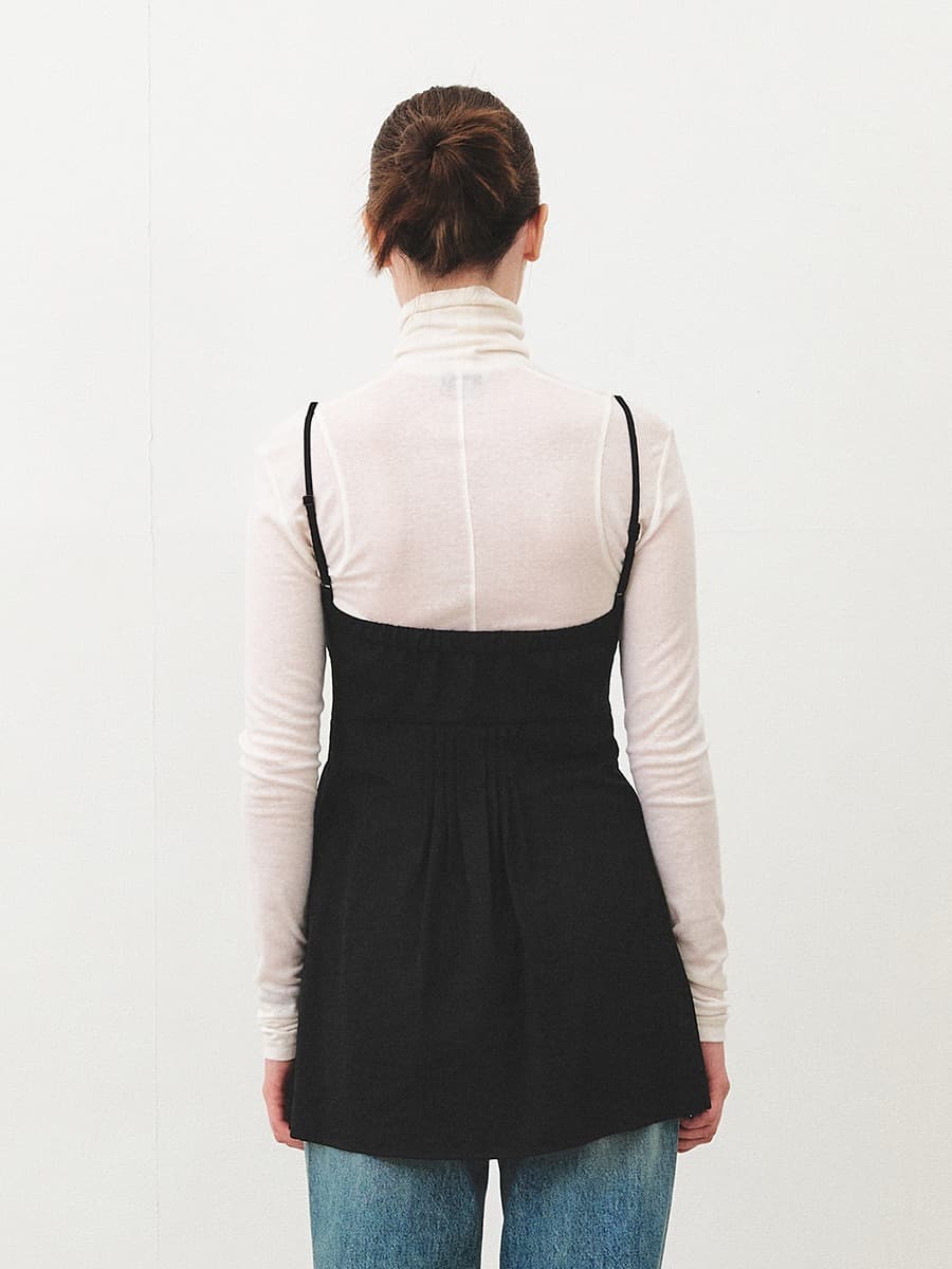 TFF PINTUCK SLEEVELESS SHORT DRESS_BLACK — vue 4
